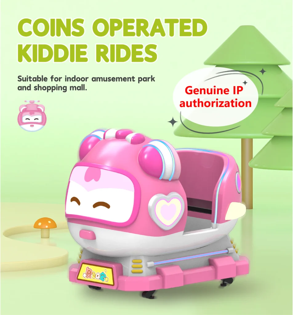 Pink fiberglass ride-on rocker kiddie ride with interactive sensor, OEM factory supplier