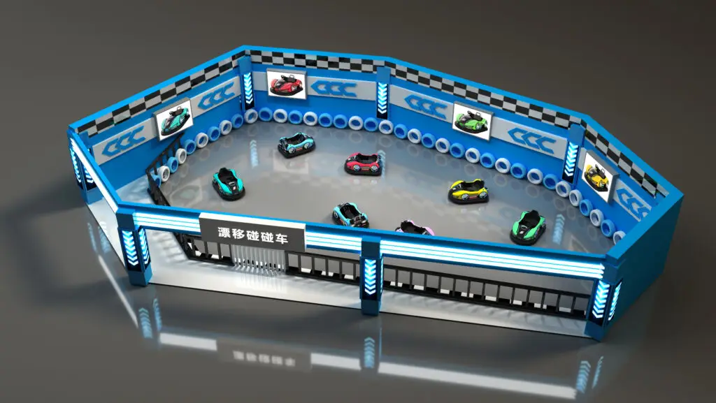 Customized bumper car racing area with themed park layout