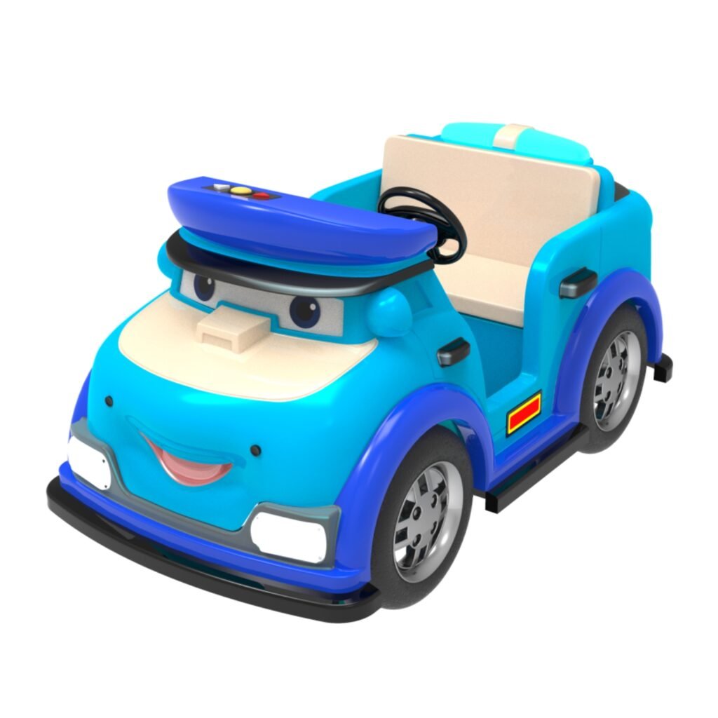 Immersive construction EV car attraction for kids with safety design