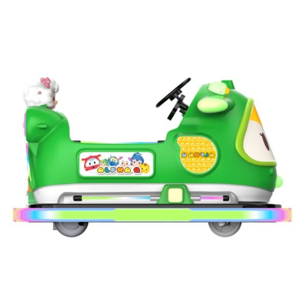 Children's Cartoon Park LED Aofei Square Car - Green - Image 6