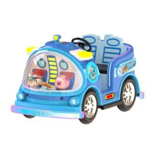 Submarine-themed square bumper cars for kids - blue large tires