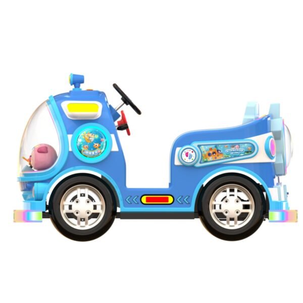 Submarine-themed square bumper cars for kids - blue large tires - Image 2