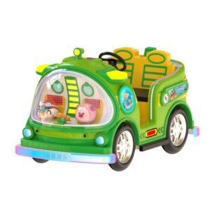 Submarine-themed square bumper cars for kids - green large tires