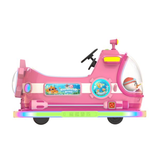 Card-operated bumper cars with submarine fiberglass body and LED light strips