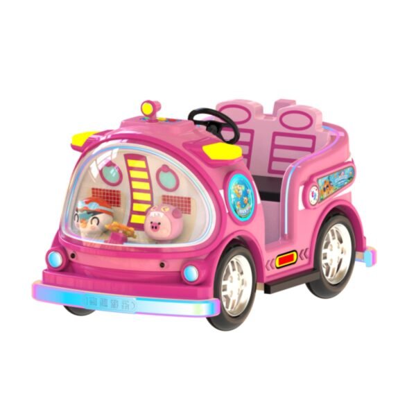 Submarine-themed square bumper cars for kids - pink large tires