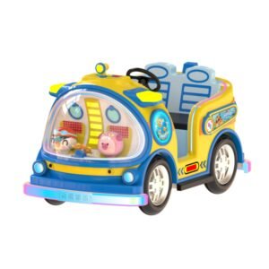 Submarine-themed square bumper cars for kids - yellow large tires